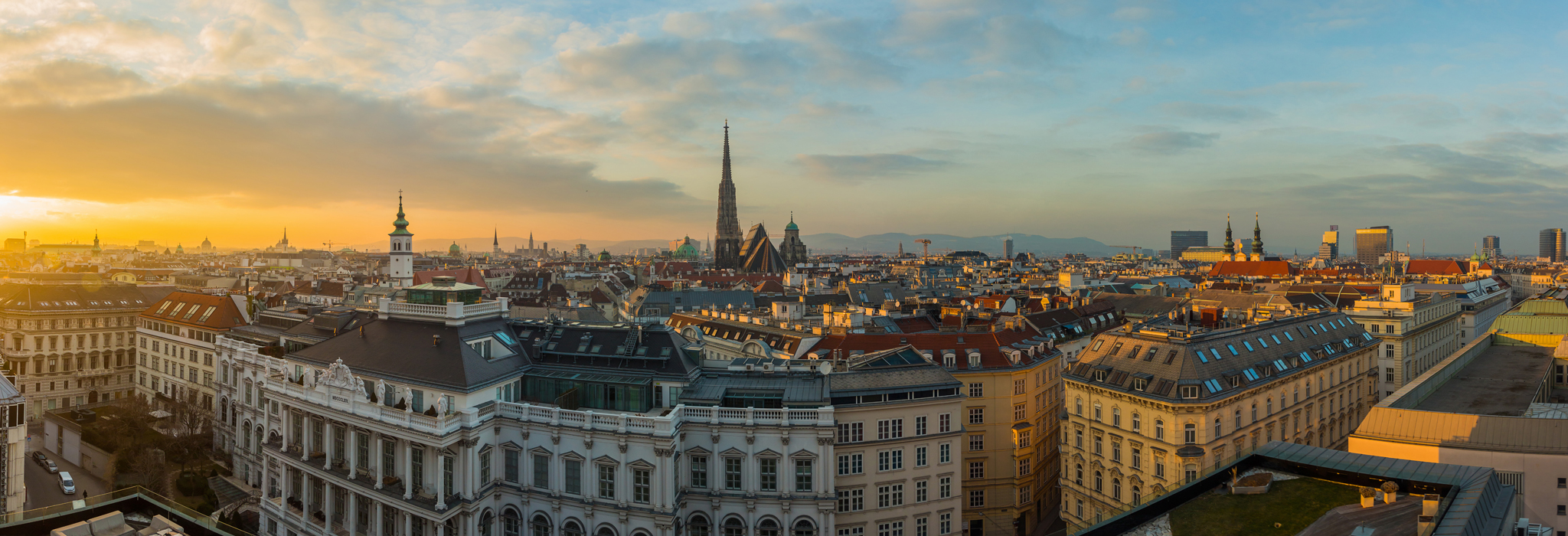 Vienna skyline panorama at sunset