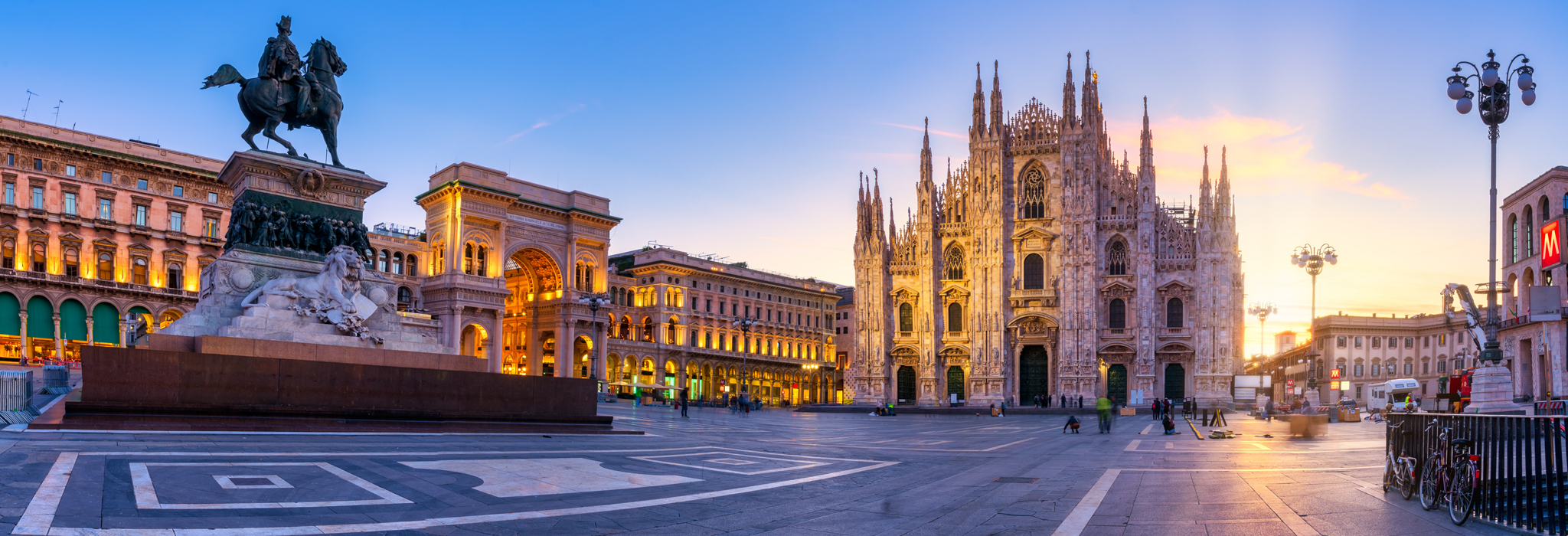 Beautiful sunrise at Duomo di Milano church in Milan Italy.