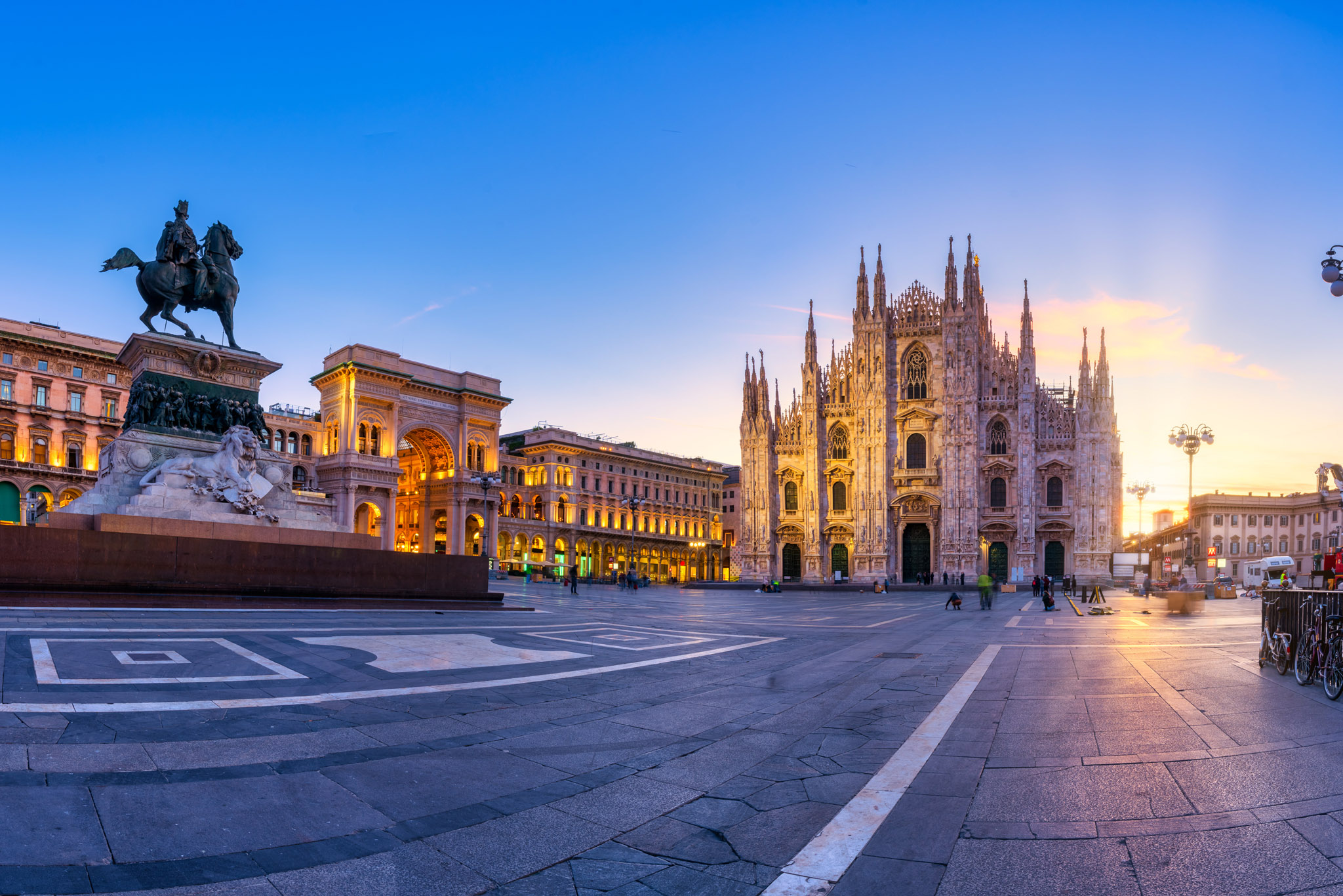 Beautiful sunrise at Duomo di Milano church in Milan Italy.